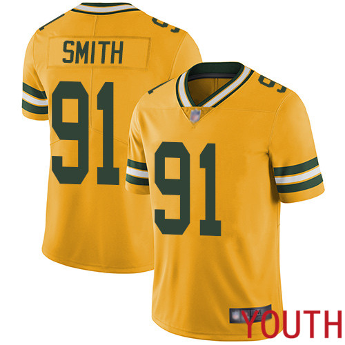 Green Bay Packers Limited Gold Youth 91 Smith Preston Jersey Nike NFL Rush Vapor Untouchable